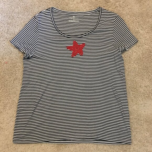 Talbots Pima Cotton Nautical Striped Beaded Starfish Tee - Picture 10 of 15